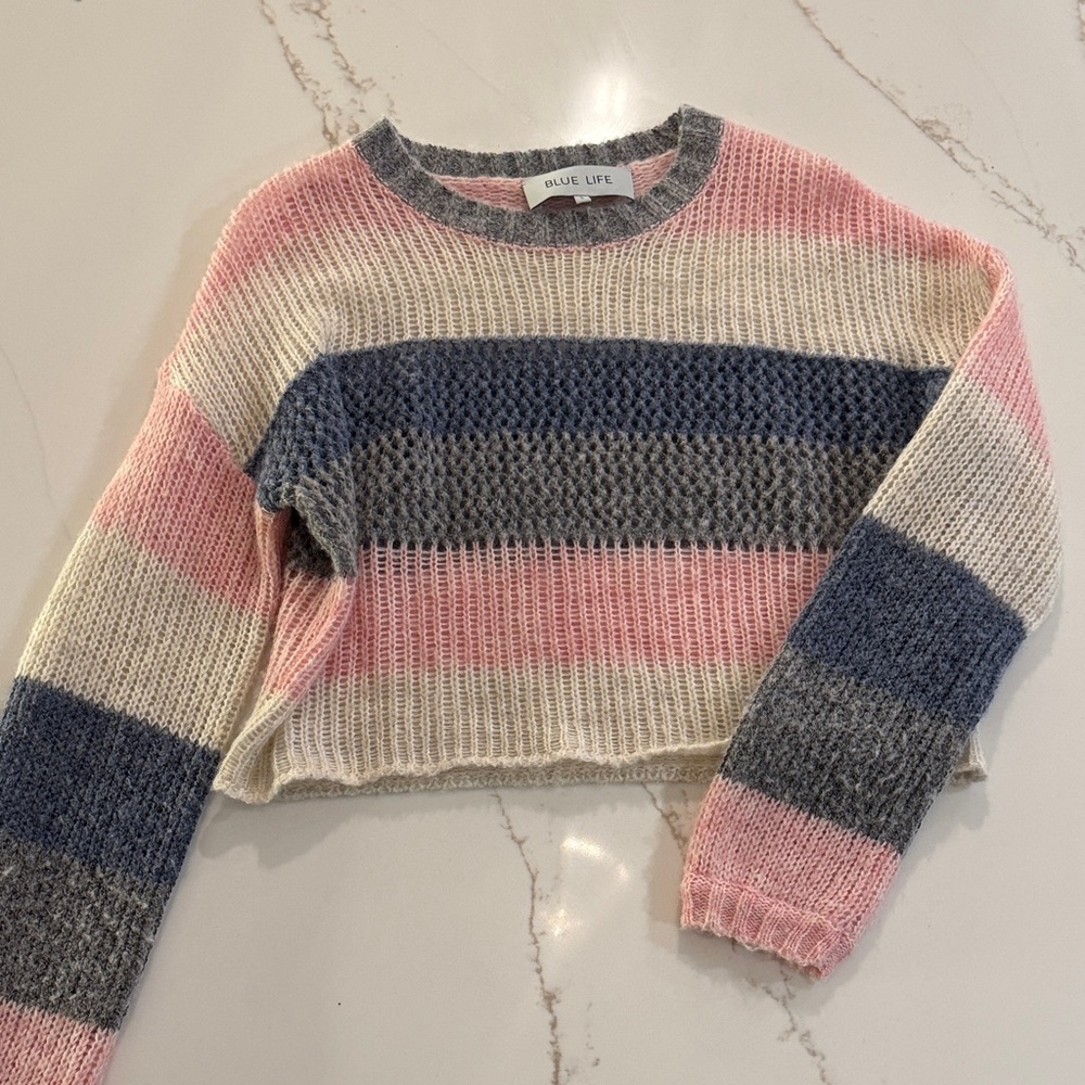 Blue Life Women's Colorblock Sweater - Pink, Gray, Cream